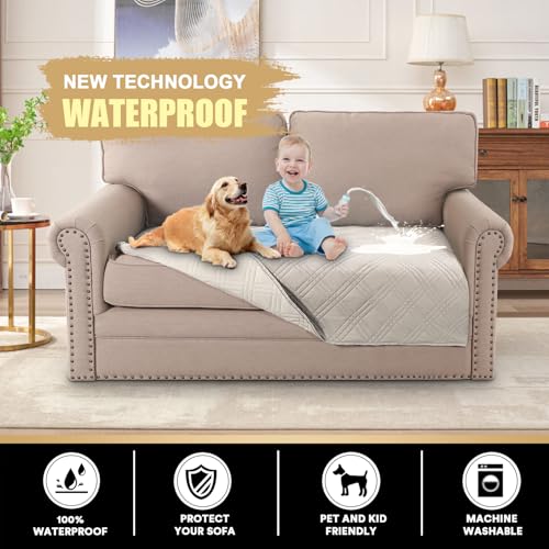 PrinceDeco Waterproof Couch Covers for Pets Couch Cover for Dogs Washable Seat Covers Pads for Sofa Thick Dog Bed Cover Non-Slip Sofa Slipcover Furniture Protector,French Oak,47x48 Inch - color: French Oak, size: Seat-Loveseat