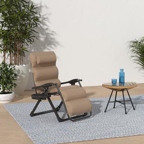 Best Choice Products Oversized Zero Gravity Chair, Folding Outdoor Patio Recliner, XL Anti Gravity Lounger w/Removable Cushion, Cup Holder, Side Tray, 350lb Capacity - Wheat - color: Wheat