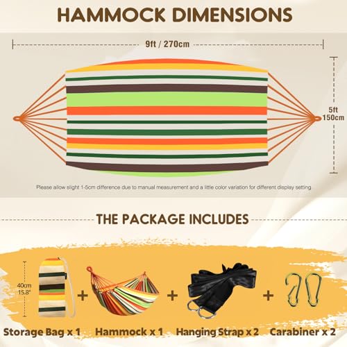 ANYOO Cotton Hammock Portable Camping Hammocks for Hanging Sturdy Garden Comfortable Fabric Hammock with Tree Straps Up to 660lbs with Travel Bag for Camping Outdoor/Indoor Patio Backyard - color: Orange