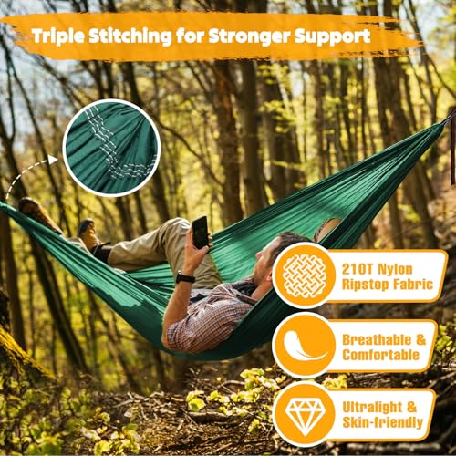 NATUREFUN Ultra-Light Travel Camping Hammock | 300kg Load Capacity,Breathable,Quick-Drying | 2 x Premium Carabiners,2 x Nylon Slings Included | Outdoor Indoor Garden - color: Dark Green, size: 275x140cm