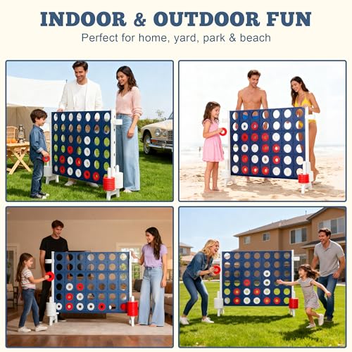 Jumbo 4-to-Score Game Set, Giant 4-in-a-Row Tic Tac Toe for Outdoor Yard & Indoor Party, 4 FT Family Games for Teens and Adults with 42 Big Rings