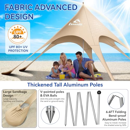 Beach Tent Sun Shelter & Portable Beach Canopy UPF 80+ UV Protection, Beach Shade Canopy with 6 Sandbags, Sand Shovel Ground Pegs for Outdoor Camping, Picnics (12x12 Ft, Beige) - color: Beige