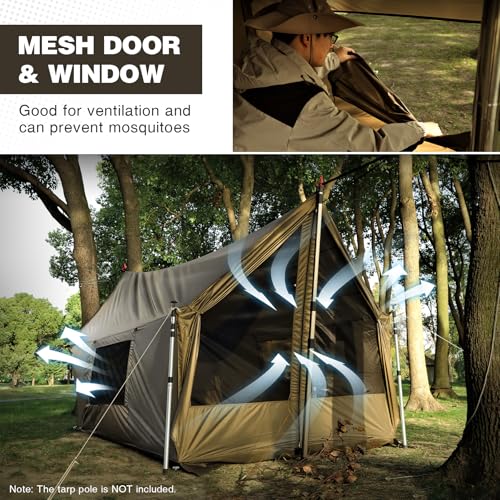 REDCAMP Large Hammock Hot Tent with Stove Jack, Waterproof & Windproof Winter Wall Tent with Snow Skirt, Ultralight 4 Season Tents for Camping, Hiking, Bushcraft, Backpacking, Hunting - style: Khaki Tent