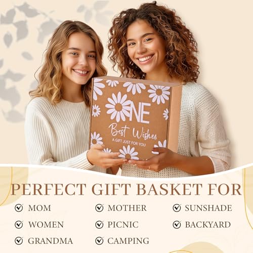 Beferr Mothers Day Beach Gifts Basket for Women, 79" X 83" Beach Blanket Waterproof Sandproof, Beach Mesh Tote Bags, Birthday Baskets for Her Wife Mom Sister Grandma Friend - color: Beige