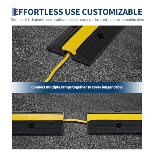Rubber Cable Protector Ramp – Floor Cord Cover for Indoor & Outdoor Use, Non-Slip Cable Management Ramp for Driveways, Garages, Offices, Events, Vehicles & Pedestrian Safety