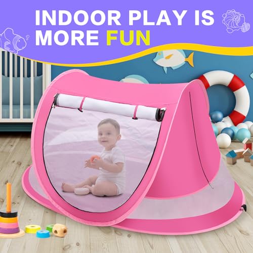 Baby Beach Tent, Pop Up Toddler Travel Bed for Boys or Girls, Sun Shade for Toddler Camping, Infant Portable Sun Shade, Summer Beach Baby - style: Pink Baby Tent