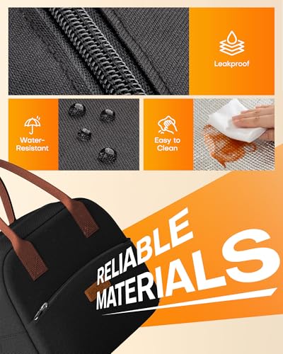 HOTOR Lunch Bag for Women & Men - Wear-Resistant Insulated Lunch Box with Large Capacity, Multi-Functional Cooler Bag for Office, Picnic, Black, 12L, 12.20" x 6.30" x 10.20" - color: Black, size: 12L