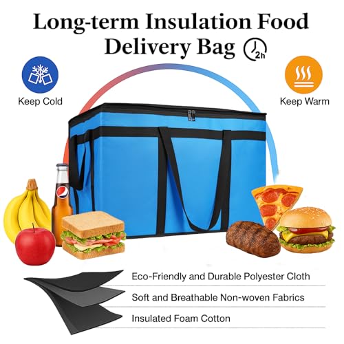Bodaon Large 2-Pack Insulated Food Delivery Bag, XXXL Bags, Rideshare Delivery Bag, Grocery Shopping and Catering, Cold/Hot Styrofoam Carrier for Travel/Car, Warmer/Frozen - color: Blue, size: XXX-Large(without Hard Bottom)