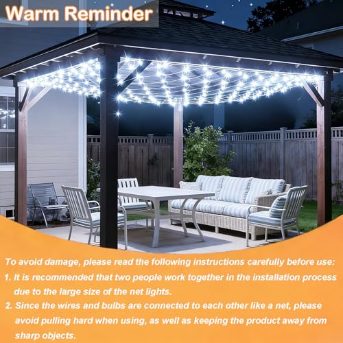 10ft x 10ft Solar Net Lights, 280LED Gazebo Mesh Lights Solar & USB Powered, Waterproof Netting Lights 8 Modes Clear Wire for Bushes Patio Garden Christmas Holiday Party Outdoor Decor (Cool White) - color: Cool White, size: 10ftx10ft (Clear Wire)