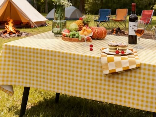 Waterproof Tablecloth, 6ft Table Cover Fitted for Picnic,Camping,Plastic Table Cloth, Heavy Duty Rectangle Tablecloth for Outdoor Party,Kitchen, Birthday, Wedding, Christmas,Decor-72x30inch-yellow - color: Yellow and White