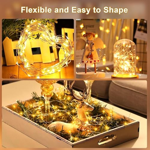 33Ft String Lights Battery Operated with Remote Control Timer, 100LED 4 Pack Waterproof 8 Modes Copper Wire Twinkle Fairy Lights for Bedroom Indoor Outdoor Wedding Dorm Christmas Decorations - style: 33ft, Warm White