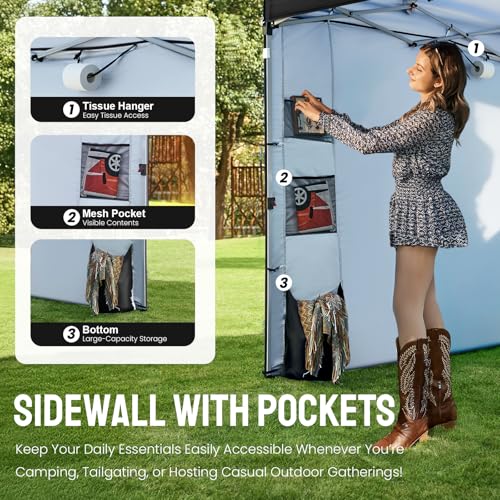 CROWN SHADES Canopy Tent, 10 x 10 Foot Portable Pop Up Outdoor Shelter with Pocket Sidewall, Push Center Lock, UV Protection, and Carry Bag, Black - color: Black