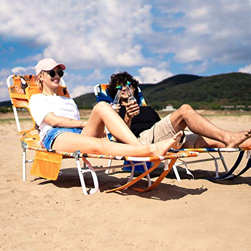 SUNNYFEEL Lay Flat Tanning Chair with Face Down Hole & Arm Slots, Backpack Beach Lounge Chair, 5-Position Folding Sunbathing Chair, 300 LBS Heavy Duty, 72" L x 22" W for Beach, Pool, Camping - color: Orange Wave, size: Standard -1pcs