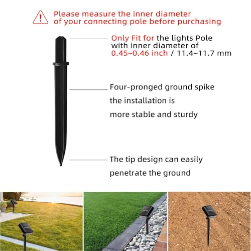 10 Pack Solar Light Stakes Replacement (Fit for Lights Pole Inner Diameter 0.45 inch), ABS Reinforced Ground Spikes, Solar Panel Spikes for Outdoor Pathway Christmas Lights Yard Garden Deco - size: ID-0.45"ABS