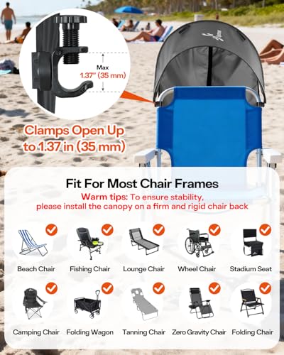 Sportneer Chair Sun Shade: UPF 50+ Universal Chair Canopy with Adjustable Angle & Back Flap, Fits Most Brands’ Beach, Camping, Lawn, Wheelchair, Fishing Chairs - Easy to Use, Lightweight, 1 Pack