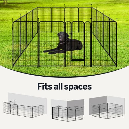 Amazon Basics Dog Playpen, 16 Panels Metal Fence with Door, Foldable for Indoor and Outdoor Use, Suitable for Small to Medium Sized Dogs, 42 Inch Height, Black - style: 16pcs-42"