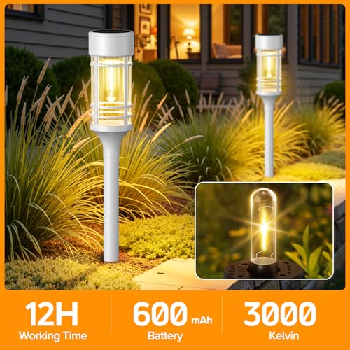 LETMY Solar Pathway Lights Outdoor, 4 Pack Solar Lights Outdoor Waterproof IP65, Bright Garden Light for Yard Walkway Driveway Landscape Garden Decor（White） - color: White, size: 4 PACK