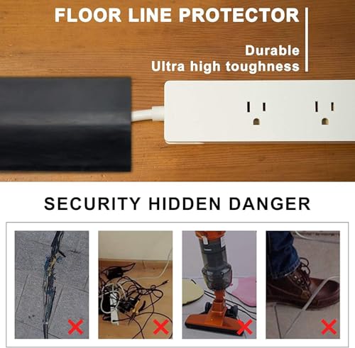4Ft Floor Cord Cover Silicone Cable Protector Easy to Install Wire Organizer and Hider Ideal Extension Cord Cover for Home, Office, Garage (Black) - color: Black-Silicone, size: 4Ft