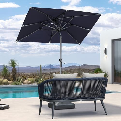 PURPLE LEAF 6' x 4' Rectangular Patio Umbrella Outdoor Table Umbrella Aluminum Frame Market Umbrella Sun Umbrella with 8 Sturdy Ribs Tilt for Garden Deck Lawn Pool Navy Blue - color: Navy Blue, size: 4' x 6'