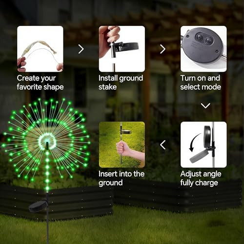 2 Pack 250LED Solar Garden Lights Outdoor, Dual Lighting Modes Firework Lights Solar Powered, Waterproof Twinkle Fairy Light Outside for Yard Patio Pathway Christmas Party Decorative(Green) - color: Green 02
