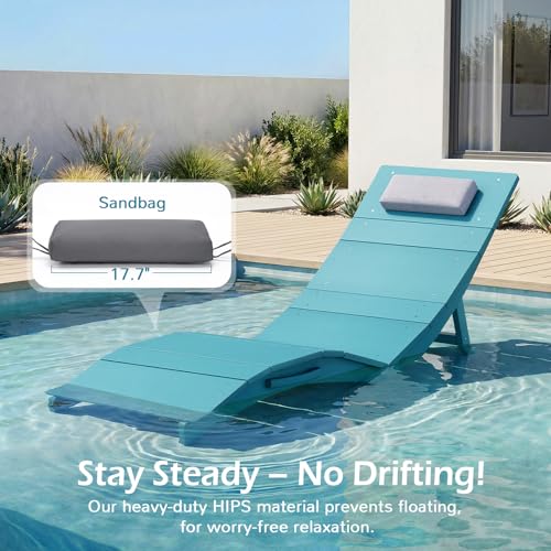 Stoog Folding Pool Chaise Lounge Chair, HIPS Anti-Floating Outdoor Recliner with Headrest, Heavy Duty Patio Furniture for Hotel, Beach & Sun Deck, Turquoise - color: Turquoise