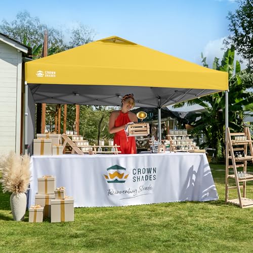 CROWN SHADES 10x10 Pop Up Canopy with 1 Side Wall - Beach Tent with One Push Setup - Outdoor Sun Shade for Events, Parties, Camping - Gazebo with STO-N-Go Cover Bag (Yellow) - color: Yellow, size: 10x10FT