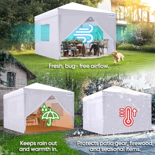 Quictent Privacy 8x8 Pop up Canopy Tent with Sidewalls and Roll-up Ventilated Windows, One Person Easy Setup, Outdoor Commercial Gazebo Shelter Enclosed Waterproof, Bonus 4 Sandbags - color: White, size: 8x8ft