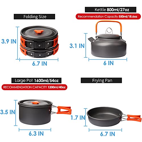 Gutsdoor Camping Cookware Set Camping Gear Campfire Utensils Non-Stick Cooking Equipment Lightweight Stackable Pot Pan Bowls with Storage Bag for Outdoor Hiking - style: 10pcs (Orange)