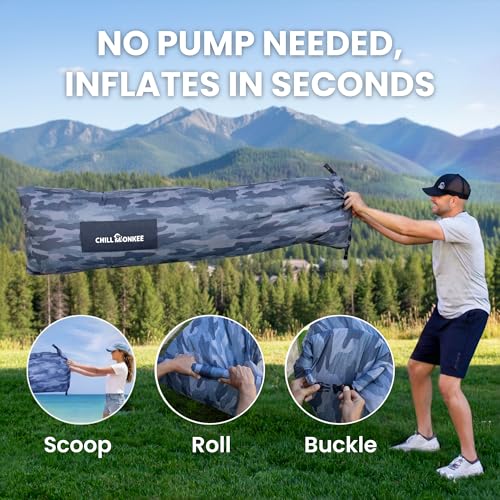 Portable Inflatable Lounger for Beach & Camping – Self-Inflating Air Couch, Beach Sofa, and Outdoor Lounge Chair for Relaxation and Comfort - color: Gray Camo