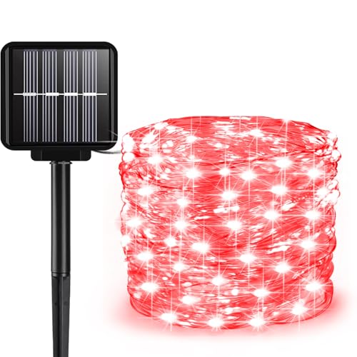 Solar String Lights Outdoor, 66 Feet 200 LEDs 8 Modes Solar Fairy Lights for Outside, Waterproof Outdoor Light for Patio Yard Christmas Tree Halloween Wedding Party Decorations, Red - color: Red, size: 200 LEDs