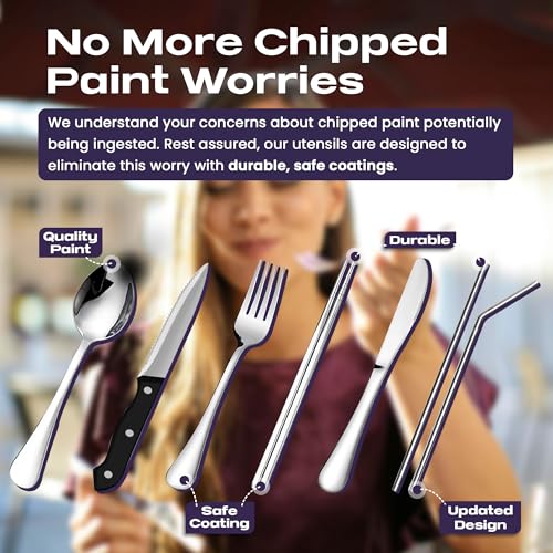 Taplord Portable Travel Silverware Set With Case, Includes 10 Pcs of Travel Utensils With Case, Stainless Steel Flatware Set For Camping, Lightweight (Silver) - color: Silver, size: 10 Pieces