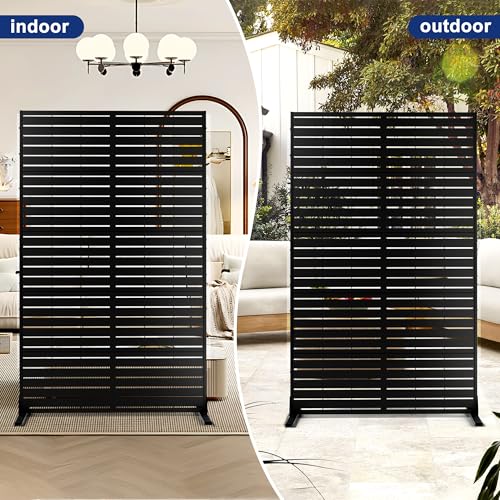 FENCY Metal Privacy Screen with Stand 72" H×44" W Outdoor Freestanding Privacy Panels, Outdoor Privacy Screen for Deck Patio Balcony(Black-Louvered) - color: Black-Louvered, size: 72" H×44" W