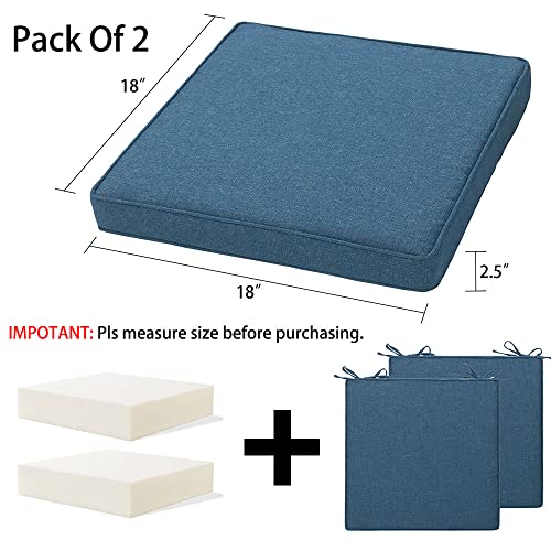 Magpie Fabrics Indoor Outdoor Waterproof Square Chair Cushion, 18" x 18" x 2.5", 2 Pack, Water Resistant Seat Cushions, for Patio Garden Office, Dark Blue - color: Dark Blue
