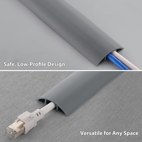 ZhiYo 5.6ft Cord Covers for Wires on Floor, Cord Hider Floor Hide Extension Cords, Soft PVC Cable Cover Cable Protector, Wire Cavity W0.62in H0.31in, Gray - color: Grey, size: 1.6'' W X 5.6' L