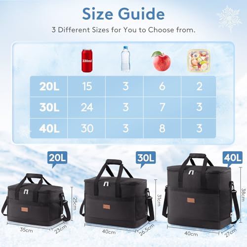 Lifewit Cooler Bag 30/50/60 Cans Collapsible and Insulated Large Lunch Bag Leakproof Soft Cooler Portable Tote for Camping/BBQ/Family Outdoor Activities - color: Black, size: 30-Can(20L)