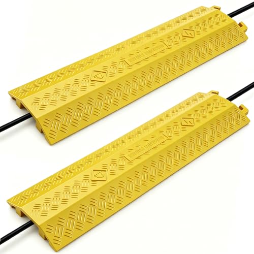 BESEA Heavy Duty Cord Cover 2 Pack 40 Inch Cable Protector Ramp 15000 lbs, Outdoor Floor Wire Cover with 4" Wide Channel, Modular Interlocking Anti Trip Cable Ramp for Driveway Sidewalk Garage(Yellow) - color: Yellow, size: Middle