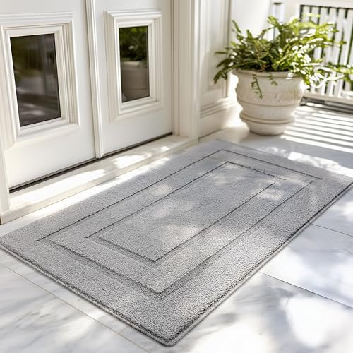 GRANNY SAYS Front Door Mat Outside Entrance, Welcome Matt Non-Slip, Outdoor Door Mats for Entryway, Long Front Porch Mat Low Profile Resist Dirt Easy to Clean, 47"x32", Grey - color: A-grey, size: 2'8" x 3'11" (Rectangular)