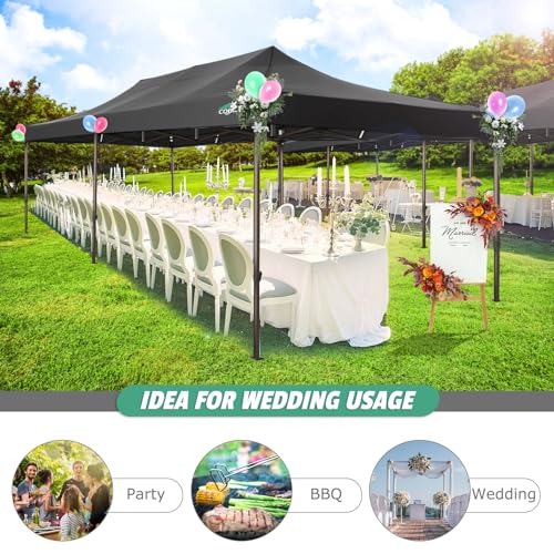COBIZI 10x20 Pop Up Canopy Heavy Duty Without Sidewalls, Commercial Heavy Duty Pop Up Tent for Parties All Weather Waterproof and UV 50+ Wedding Tent with Roller Bag(Legs Upgraded),Black - color: Night Black, size: 10x20FT