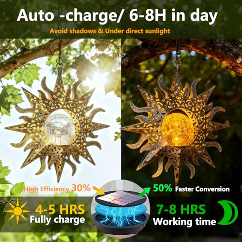 2 Pack Garden Decor Hanging Lanterns Outdoor Waterproof,Solar Lights Metal Sun Gifts Decoration for Yard Clearance Front Porch Lawn Driveway Patio Backyard Pathway Gardening Gift - size: 2 Pack