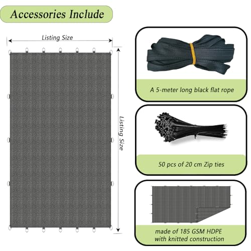 Junflying 90% Shade Cloth 8x8 FT, UV-Resistant, Breathable Sun Shades Fabric with D-Rings, Permeable Sunshade for Patio, Pergola, Backyard, Deck, Garden, Gray - size: 8x8ft