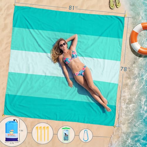 BYDOLL Beach Blanket 78''X81'' Waterproof Sandproof Suits1-4 Adults Oversized Lightweight Large Blanket Picnic Mat for Beach Sand Free Travel Camping Hiking Picnic - color: Green5, size: 78"X81"