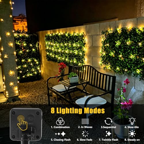 YEGUO 4 Pack Warm White Solar Fairy Lights, Each 33ft 100 LED Christmas Lights Outdoor Waterproof, 8 Modes Sliver Wire Solar String Lights - color: Warm White