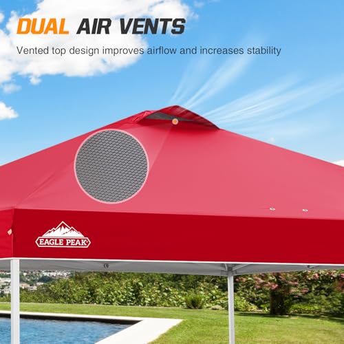 EAGLE PEAK Pop Up Canopy Tent with Wheeled Carry Bag, 8 Stakes, 4 Ropes, 4 Weight Bags, Easy Set Up Tent Canopy, 10x10 ft, 100sqft of Shade, Red - color: Red, size: 10x10