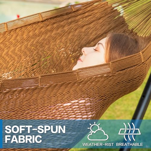 PNAEUT Double Hammocks with Stand for Outside, Portable Space Saving Heavy-Duty Steel Stand for Indoor Outdoor Patio (Mayan Desert) - color: Mayan Desert