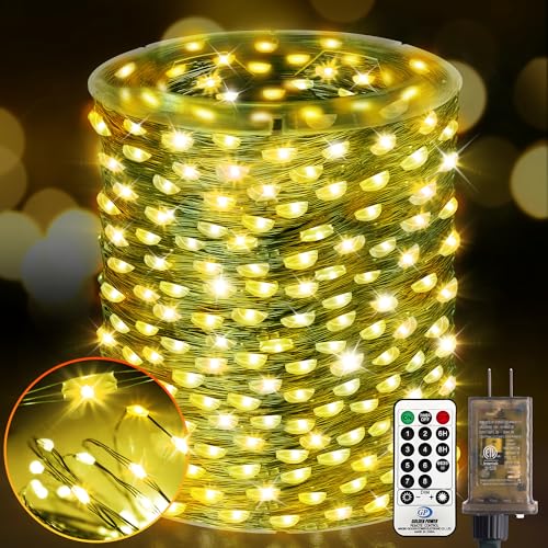 KNONEW 532FT Outdoor Christmas Fairy Lights Plug in,1600 LED String Lights Outdoor Waterproof 8 Modes Memory Times for Wedding Bedroom Walls Garden Trees Decoration(Warm White) - color: Warm White, size: 532FT 1600 LED Green Wire