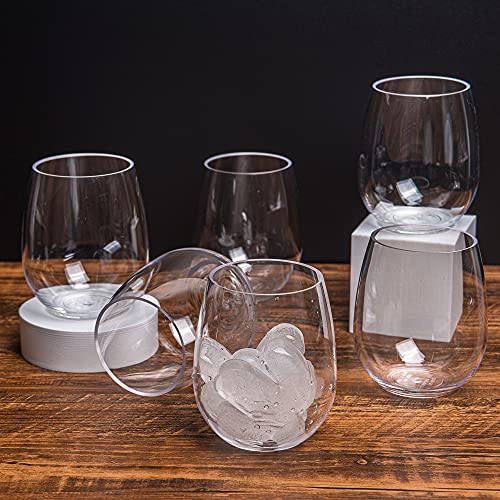 KOXIN-KARLU Classic 18-ounce Acrylic Stemless Wine Glasses, Unbreakable Mixed Drinkware Plastic Tumbler, set of 6 Clear - color: Clear