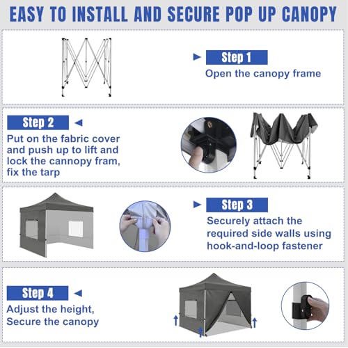 Yesker 10x10 Pop Up Canopy Tent with 4 Sidewalls Portable Folding Outdoor Canopy Easy Setup Gazebo Waterproof Instant Popup Shelter Tent w Wheeled Carry Bag sandbags for Events Parties Camping, Gray - size: 10x10FT Gray w Sidewalls