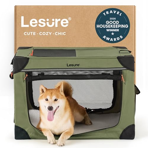 Lesure Shown on TODAY Show Soft Collapsible Dog Crate - 30 Inch Portable Travel Crate for Medium Dogs Indoor & Outdoor, 4-Door Foldable Pet Kennel with Mesh Windows, Green - color: Green, size: M - 30"