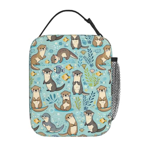 Reusable Otter and Fish Lunch Box for Kids Girls Boys Women Adult, Insulated Cute Marine Life Lunch Bag,Polyester Cooler Handbags Case for School Picnic Work Travel Outdoor Beach or Hiking - color: Otter 02