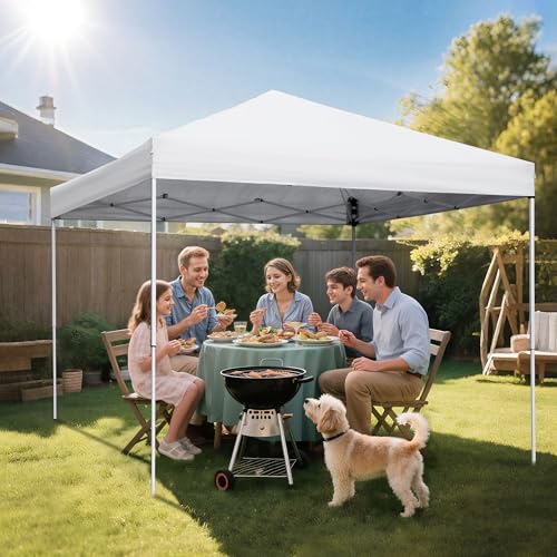 LEMY 10x10 Pop Up Canopy Tent,Instant Outdoor Patio Canopy with Wheeled Carry Bag and Ropes,White Portable Height Adjustable Outdoor Tent for Beach,Events,Camping - color: White